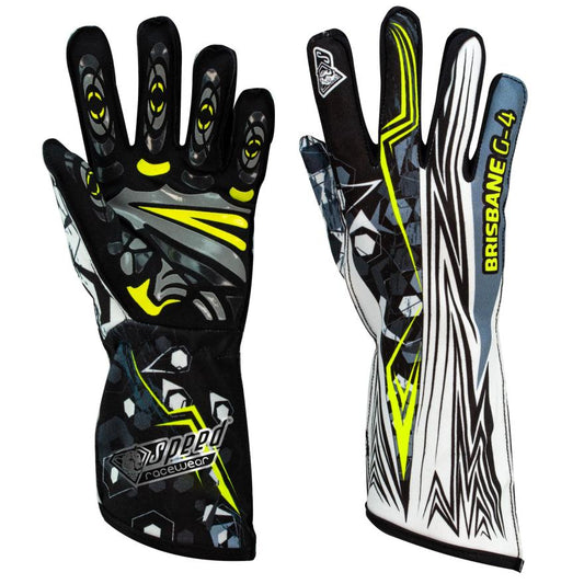 Speed-Racewear Karting Handschoenen Zwart-Wit-Neongeel G-4