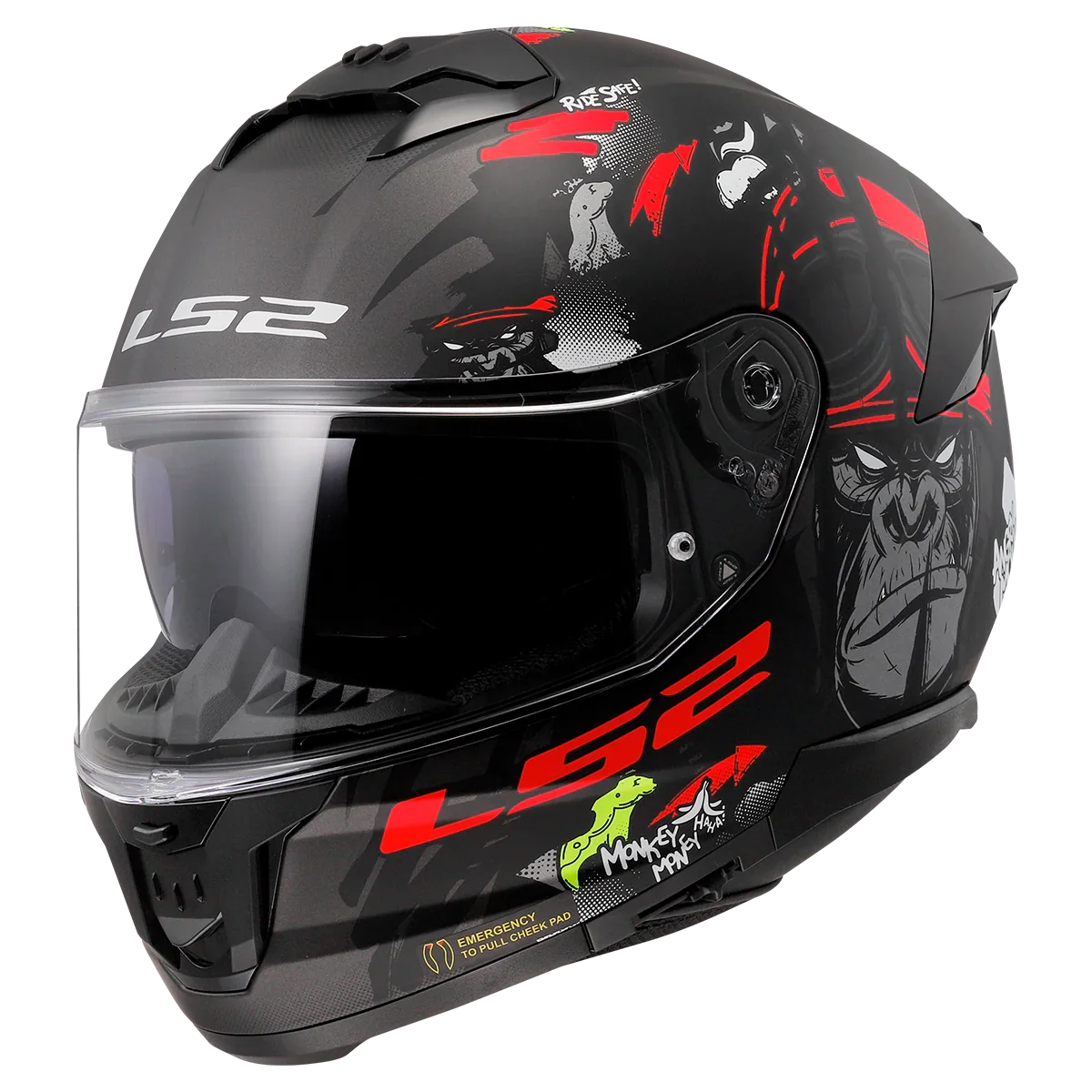 LS2 FF808 Stream II Angry Monkey Black/Red - KartKings